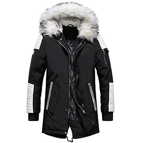LEOCLOTHO Herren Steppjacke Jacke Parka Mantel Lange Warme Übergangsjacke mit Kapuze und Fellkragen Weiß 3XL von LEOCLOTHO