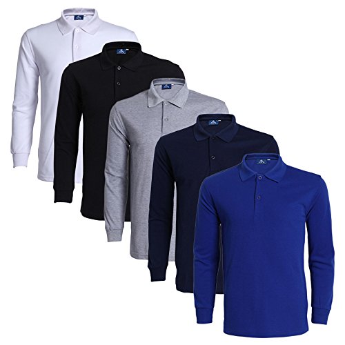 LEOCLOTHO Poloshirt Langarm Herren Hemden Polo Business Casual Basic Einfarbig Polohemd Dunkelblau M von LEOCLOTHO