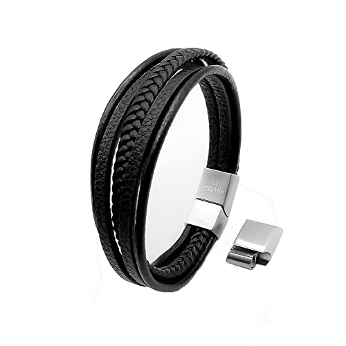 LEODYNE Geflochtenes Lederarmband in schwarz und braun - Armband Herren mit Magnetverschluss aus Edelstahl Lederarmband Männer inkl. extra Glied LEODYNE Geflochtenes Lederarmband in schwarz und braun - Armband Herren mit Magnetverschluss aus Edelstahl Lederarmband Männer inkl. extra Glied von LEODYNE
