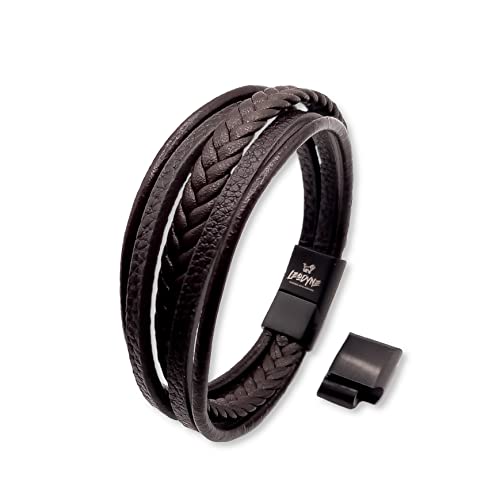 LEODYNE Geflochtenes Lederarmband in schwarz und braun - Armband Herren mit Magnetverschluss aus Edelstahl Lederarmband Männer inkl. extra Glied LEODYNE Geflochtenes Lederarmband in schwarz und braun - Armband Herren mit Magnetverschluss aus Edelstahl Lederarmband Männer inkl. extra Glied von LEODYNE