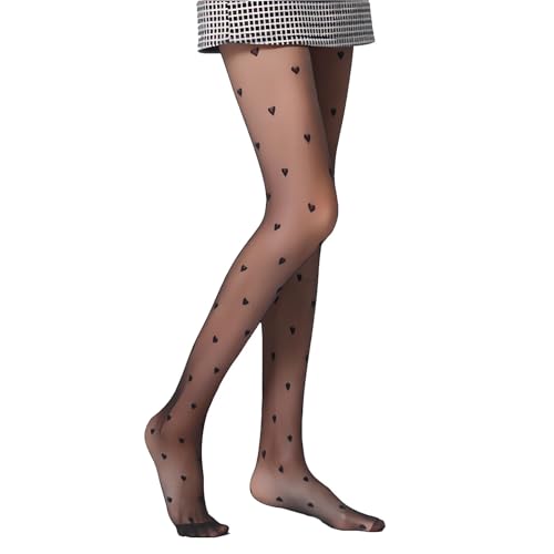 LEOEASIY Strumpfhose Herz,Strumpfhosen für Damen,Strumpfhosen Damen Muster,Strumpfhose Damen,Damen Netzstrumpfhose,Strumpfhose Schwarz Muster,Glitzerstrumphose Herz für Halloween Weihnachten von LEOEASIY