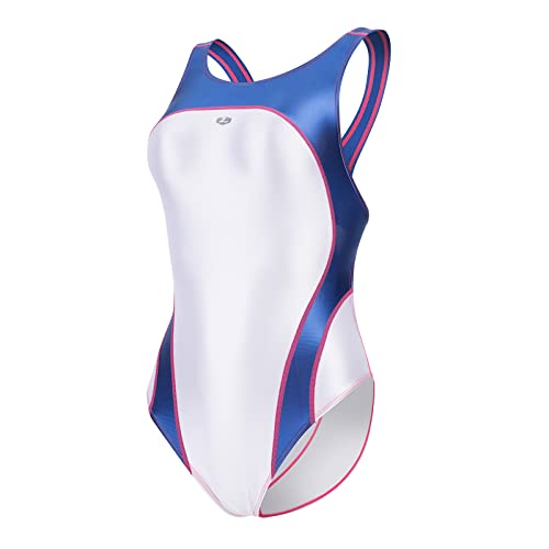 LEOHEX Arc Glänzender Einteiler Badeanzug Wetlook Trikots Smooth Racer Back Badebekleidung(M,Weiß) von LEOHEX