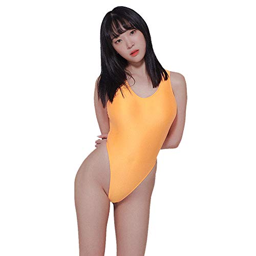 LEOHEX Damen Glänzend Einteiliger Badeanzug Tanga Sexy Bikini Schwimmanzug Monokini(L,Orange) von LEOHEX