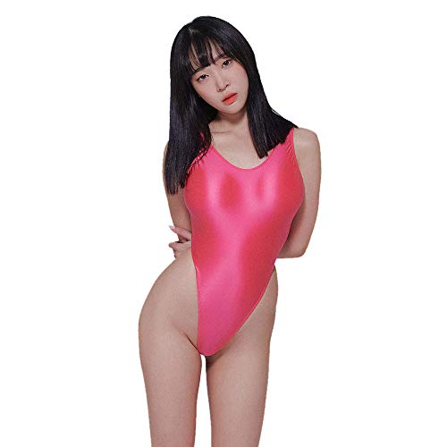 LEOHEX Damen Glänzend Einteiliger Badeanzug Tanga Sexy Bikini Schwimmanzug Monokini(XL,Rosa) von LEOHEX