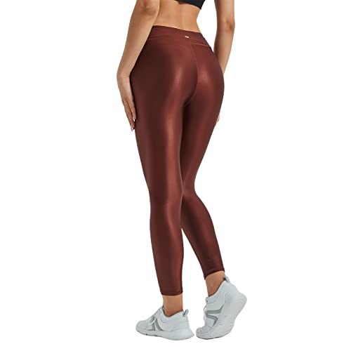 LEOHEX Damen Glänzend Mid Rise Legging Naked Feeling Stretch Workout Yogahose (XL, Braun) von LEOHEX