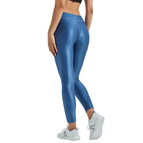 LEOHEX Damen Glänzend Mid Rise Legging Naked Feeling Stretch Workout Yogahose (XXL, Blau) von LEOHEX