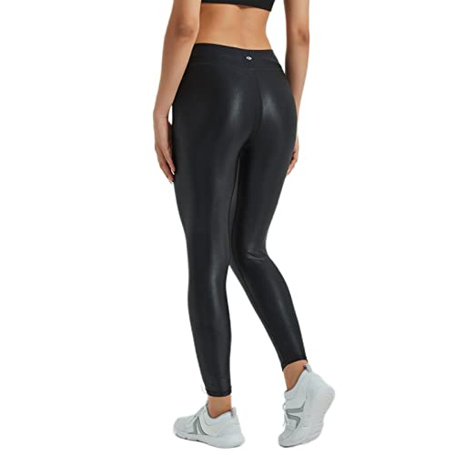 LEOHEX Damen Glänzend Mid Rise Legging Naked Feeling Stretch Workout Yogahose (XXL, Schwarz) von LEOHEX