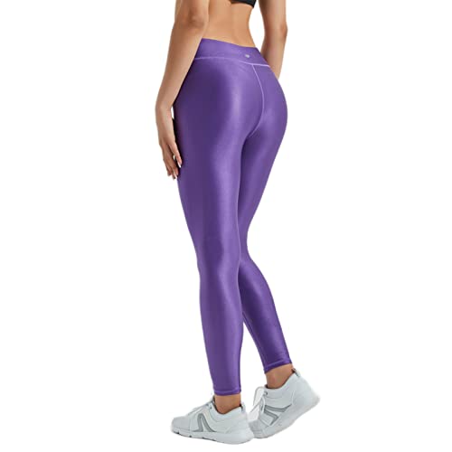 LEOHEX Damen Glänzend Mid Rise Legging Naked Feeling Stretch Workout Yogahose (XXL, Violett) von LEOHEX