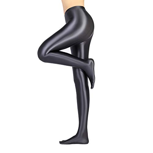 LEOHEX Glänzende blickdichte Strumpfhose Glänzende Hohe Taille Strumpfhosen Sexy Strümpfe Yoga Hosen Training Frauen Sport Leggings Fitness, grau, X-Large von LEOHEX