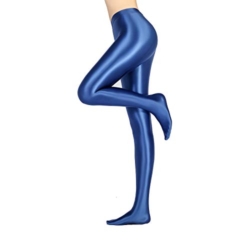 LEOHEX Glänzende blickdichte Strumpfhose Hohe Taille Sexy Strümpfe Yoga Hosen Training Damen Sport Leggings Fitness(L,Blau) von LEOHEX