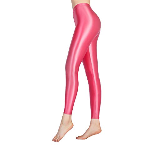 LEOHOX Sexy ölige Glänzende Blickdichte Damen Liquid Stretch High Rise Hochglanzgamaschen Strumpfhose Sport Leggings Fitness(XL,Honeysuckle) von LEOHEX