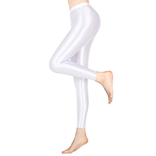 LEOHOX Sexy ölige Glänzende Blickdichte Damen Liquid Stretch High Rise Hochglanzgamaschen Strumpfhose Sport Leggings Fitness(XL,Weiß) von LEOHEX