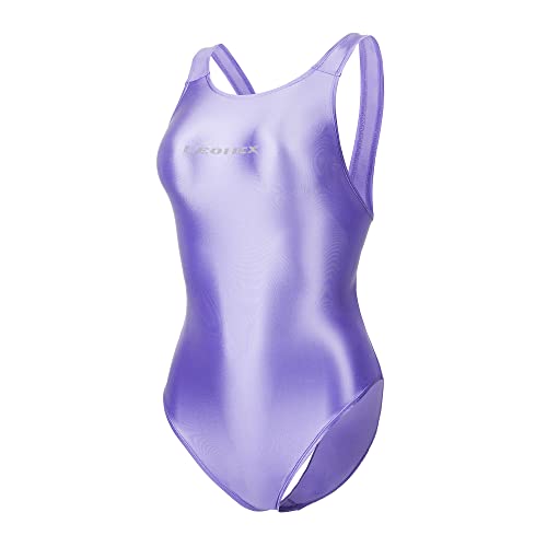 LEOHEX Sexy Satin Hochglanz Body Glänzend Bodysuit Einteiler Badeanzug Japan Skinsuit(L,Lavender) von LEOHEX