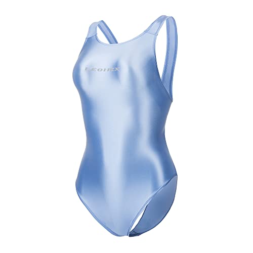 LEOHEX Sexy Satin Hochglanz Body Glänzend Bodysuit Einteiler Badeanzug Japan Skinsuit (L, Azure) von LEOHEX