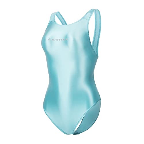 LEOHEX Sexy Satin Hochglanz Body Glänzend Bodysuit Einteiler Badeanzug Japan Skinsuit (L, Mint Blue) von LEOHEX