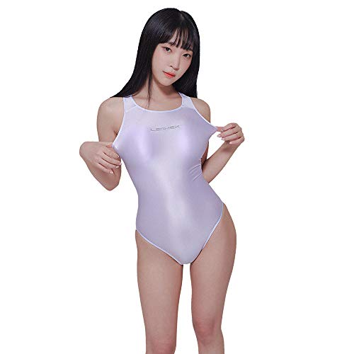 LEOHEX Sexy Satin Hochglanz Body Glänzend Bodysuit Einteiler Badeanzug Japan Skinsuit(XL,Weiß) von LEOHEX