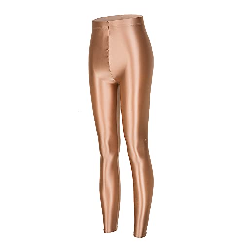 LEOHOX Sexy ölige Glänzende Blickdichte Damen Liquid Stretch High Rise Hochglanzgamaschen Strumpfhose Sport Leggings Fitness (Hautfarbe, L) von LEOHEX