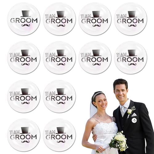 12er Set Junggesellenabschied Button Herren Anstecker Team Bräutigam Brosche Accessoires für Party Deko in Schwarz und Silber von LEOINAER