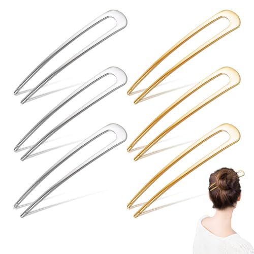 Französische Haarnadel Set U-Form Metall Haarspangen Damen Mädchen Elegante Haarklammer 6 Stück Gold Silber von LEOINAER