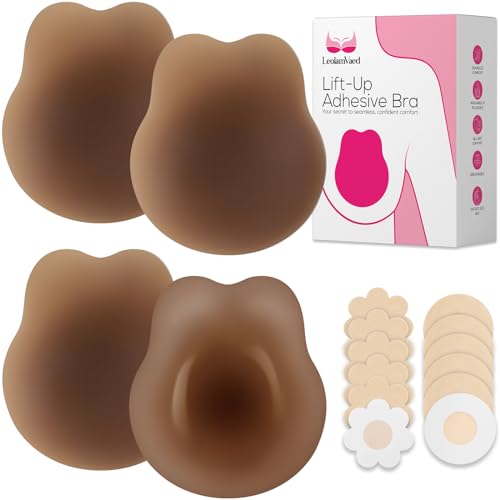 LEOLAMVAED Unsichtbarer Klebe-BH, ultradünner Silikon-Push-up-Klebe-BH für Frauen, trägerloser BH, Selbstklebender BH für rückenfreie trägerlose Kleider, Strapless Bra mit Lift – 2 Paar von LEOLAMVAED