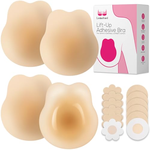 LEOLAMVAED Unsichtbarer Klebe-BH, ultradünner Silikon-Push-up-Klebe-BH für Frauen, trägerloser BH, Selbstklebender BH für rückenfreie trägerlose Kleider, Strapless Bra mit Lift – 2 Paar von LEOLAMVAED