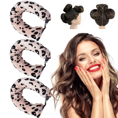 Lockenwickler Über Nacht, 3 Stück Heatless Curls Band Mit Flanellüberzug, Hitzefreie Lockenwickler Mit Haken, Overnight Curls, Haarstyling-Tools Für Langes Haar Von Frauen (Leopard) von LEOLAMVAED