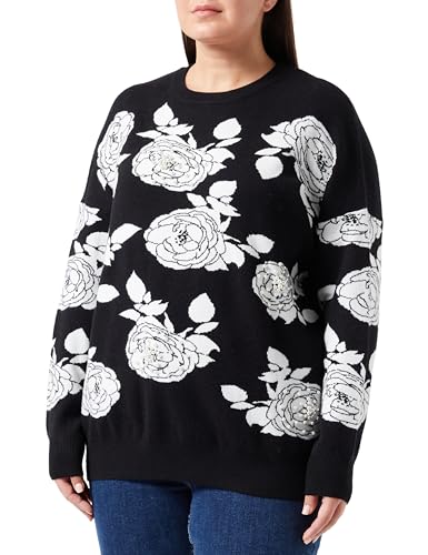 LEOMIA Women's Pullover mit Perlen, Schwarz Weiss, XS-S von LEOMIA
