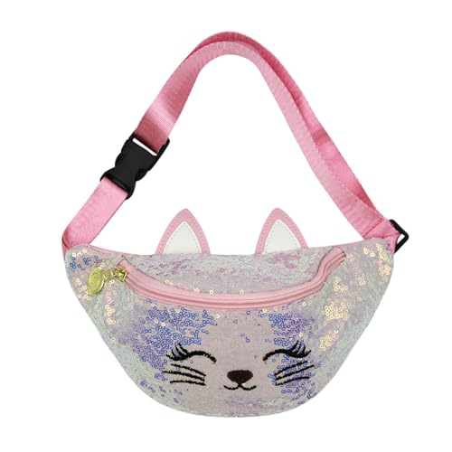 Pailletten-Taille lustige Packtasche für Frauen Mädchen, Glitzer Katze Cartoon Schulter Brust Gürtel Tasche, glitzernd pink, Einheitsgröße von LEOMOSTE