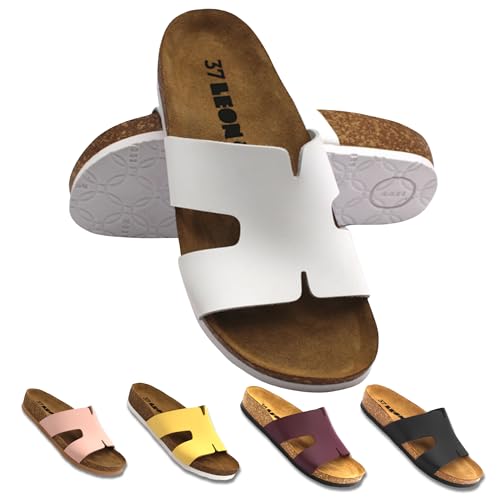 LEON 4054 Orthopädische Schuhe Damen aus Leder [Ultra Bequem & Rutschfest & Leicht] - Pantoletten (Weiß, EU Schuhgrößensystem, Erwachsene, Damen, Numerisch, M, 40) von LEON ANATOMIC FOOTWEAR