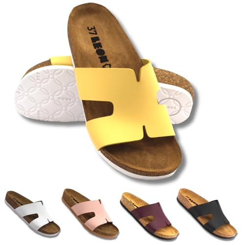 LEON 4054 Orthopädische Schuhe Damen aus Leder [Ultra Bequem & Rutschfest & Leicht] - Pantoletten (Zitronengelb, EU Schuhgrößensystem, Erwachsene, Damen, Numerisch, M, 39) von LEON ANATOMIC FOOTWEAR