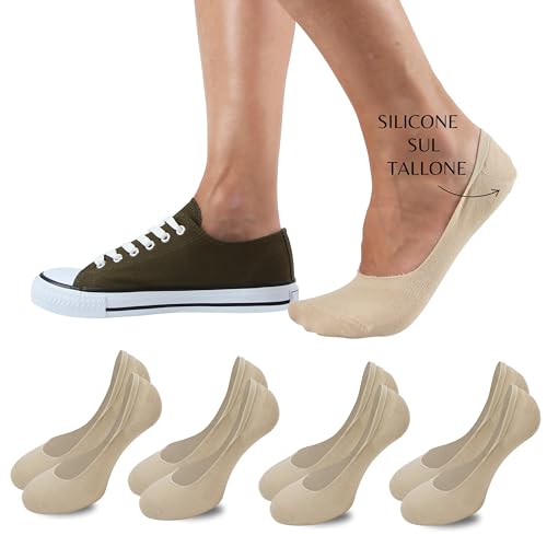 LEON D'ORO Fußschoner Herren Damen Baumwolle 4 Paar Socken Fußschutz Unisex unsichtbare Socken, Nackt 4 Paar, 39-42 von LEON D'ORO