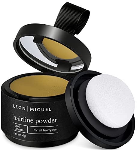LEON MIGUEL Ansatzpuder - wasserfestes Hairline Powder als perfekten Haar Concealer zum Ansatz kaschieren für Frauen und Männer, unsichtbares Haar Make-up zur Haarverdichtung - 4g (Goldblond) von LEON MIGUEL