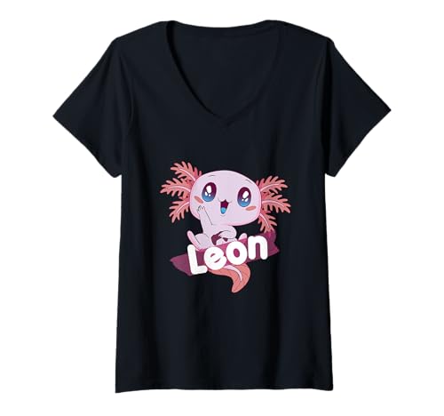 Damen LEON - Schöner Jungen Name mit süßem AXOLOTL T-Shirt mit V-Ausschnitt Damen LEON - Schöner Jungen Name mit süßem AXOLOTL T-Shirt mit V-Ausschnitt von LEON Sohn Enkel Geburtstag Geschenkideen