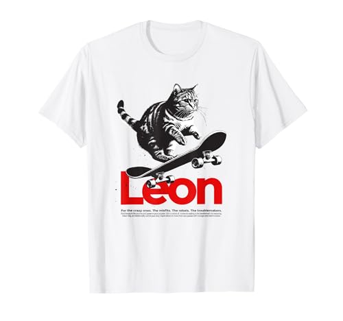 LEON - Schöner Jungen Name mit Katze & Skateboard T-Shirt LEON - Schöner Jungen Name mit Katze & Skateboard T-Shirt von LEON Sohn Enkel Geburtstag Geschenkideen
