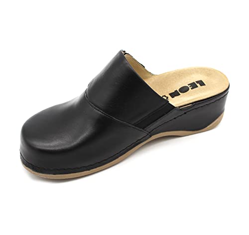 LEON 2019 Komfortschuhe Lederschuhe Pantolette Hausschuhe Clog, Damen, Schwarz, EU 36 von LEON