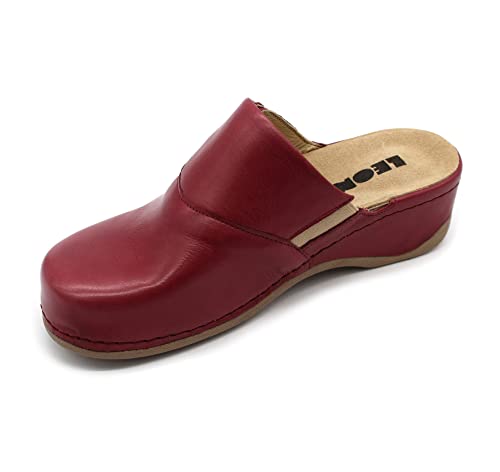 LEON 2019 Lederschuhe Clog Pantolette Komfortschuhe Hausschuhe, Damen, Dunkelrot, EU 36 von LEON