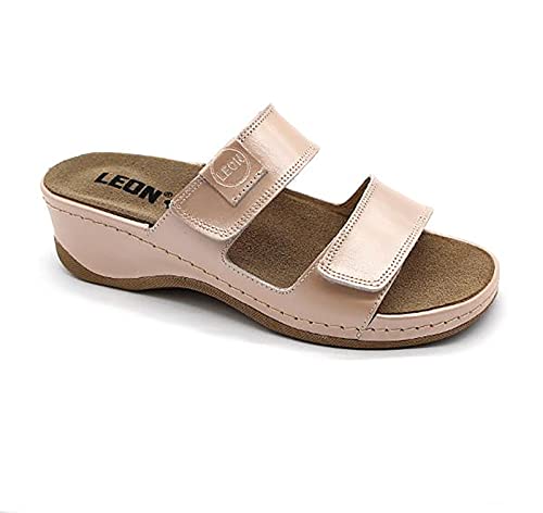 LEON 2020 Lederschuhe Sandalen Sandalette Clog Pantolette Komfortschuhe Hausschuhe, Damen, Lachs, EU 39 von LEON