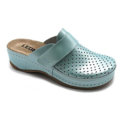 LEON 2022 Lederschuhe Clog Pantolette Komfortschuhe Hausschuhe, Damen, Minze, EU 39 von LEON
