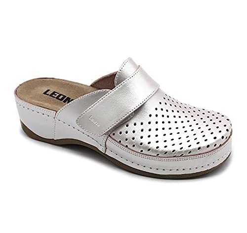 LEON 2022 Lederschuhe Clog Pantolette Komfortschuhe Hausschuhe, Damen, Perle, EU 41 von LEON