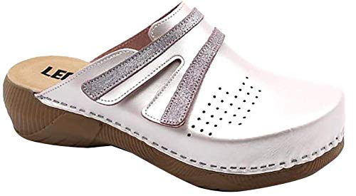 LEON 3200 Komfortschuhe Lederschuhe Pantolette Hausschuhe Clog, Damen, Pink Perle, EU 38 von LEON