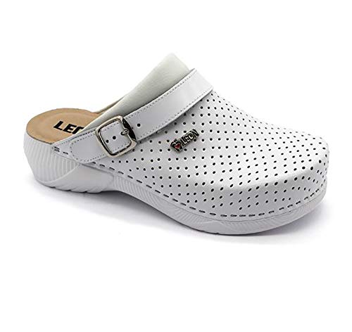 LEON 3300 Komfortschuhe Lederschuhe Pantolette Hausschuhe Clog, Damen, Weiß, EU 39 LEON 3300 Komfortschuhe Lederschuhe Pantolette Hausschuhe Clog, Damen, Weiß, EU 39 von LEON