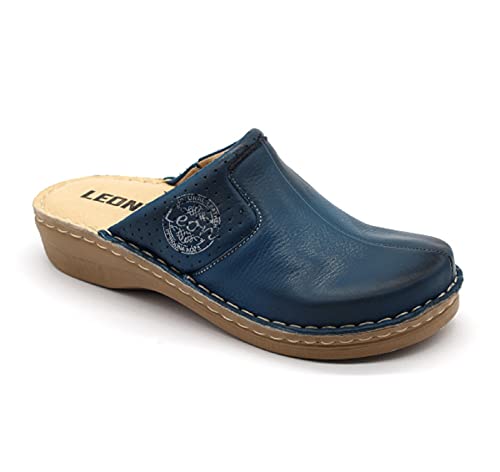 LEON 360 Komfortschuhe Lederschuhe Pantolette Clog Damen, Blau, EU 41 von LEON
