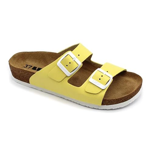 LEON 4010 Lederschuhe Sandalen Sandalette Clog Pantolette Komfortschuhe Hausschuhe, Damen, Gelb, EU 38 von LEON