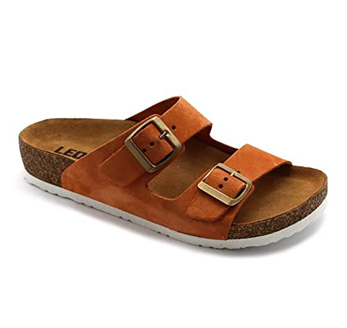LEON 4010 Lederschuhe Sandalen Sandalette Clog Pantolette Komfortschuhe Hausschuhe, Damen, Orange, EU 36 von LEON