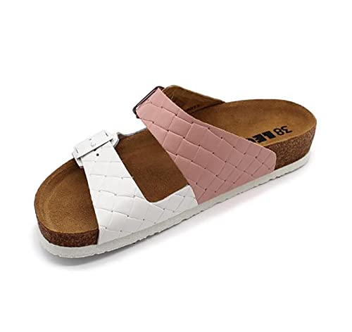 LEON 4011 Lederschuhe Sandalen Sandalette Clog Pantolette Komfortschuhe Hausschuhe, Damen, Rosa Weiß, EU 40 von LEON