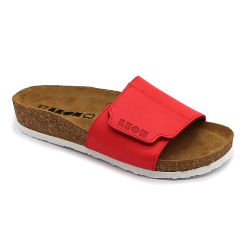 LEON 4022 Lederschuhe Sandalen Sandalette Clog Pantolette Komfortschuhe Hausschuhe, Damen, Rot, EU 41 von LEON