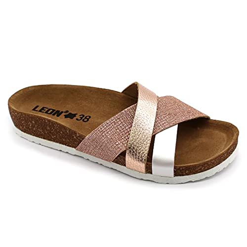 LEON 4201 Lederschuhe Sandalen Sandalette Clog Pantolette Komfortschuhe Hausschuhe, Damen, Rose, EU 38 von LEON