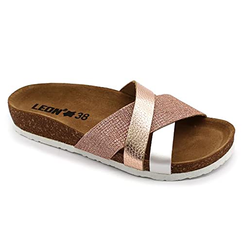 LEON 4201 Lederschuhe Sandalen Sandalette Clog Pantolette Komfortschuhe Hausschuhe, Damen, Rose, EU 41 von LEON