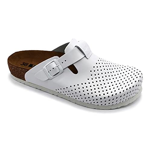 LEON 4250 Lederschuhe Clog Pantolette Komfortschuhe Hausschuhe, Damen, Weiß, EU 39 von LEON