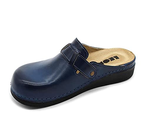 LEON 5000 Lederschuhe Clog Pantolette Komfortschuhe Hausschuhe, Damen, Blau, EU 38 von LEON